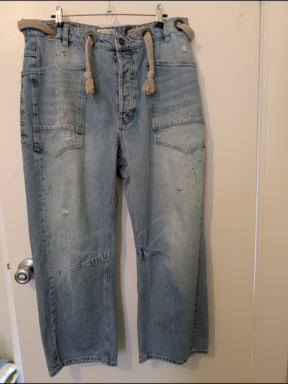 Free People We the Free Moxie Pull On Barrel Jeans 30 Union Blue light wash